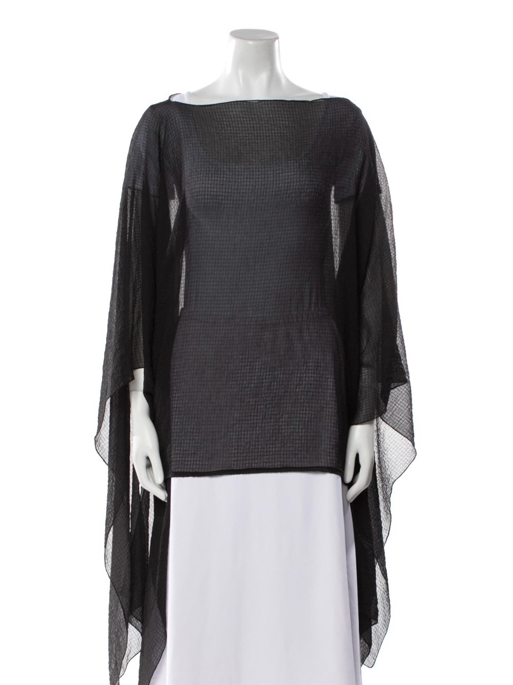 Alexis, Sheer Black Draped Tunic Top